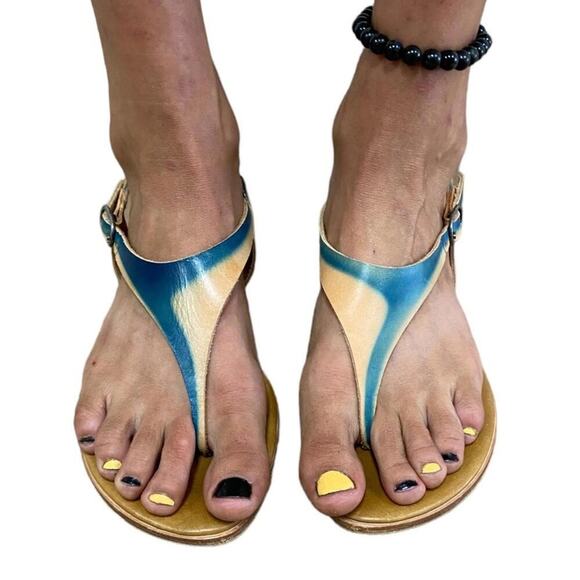 Coclico 6 Nude & Turquoise Leather Slingback Sandals Made in Spain - Picture 4 of 7